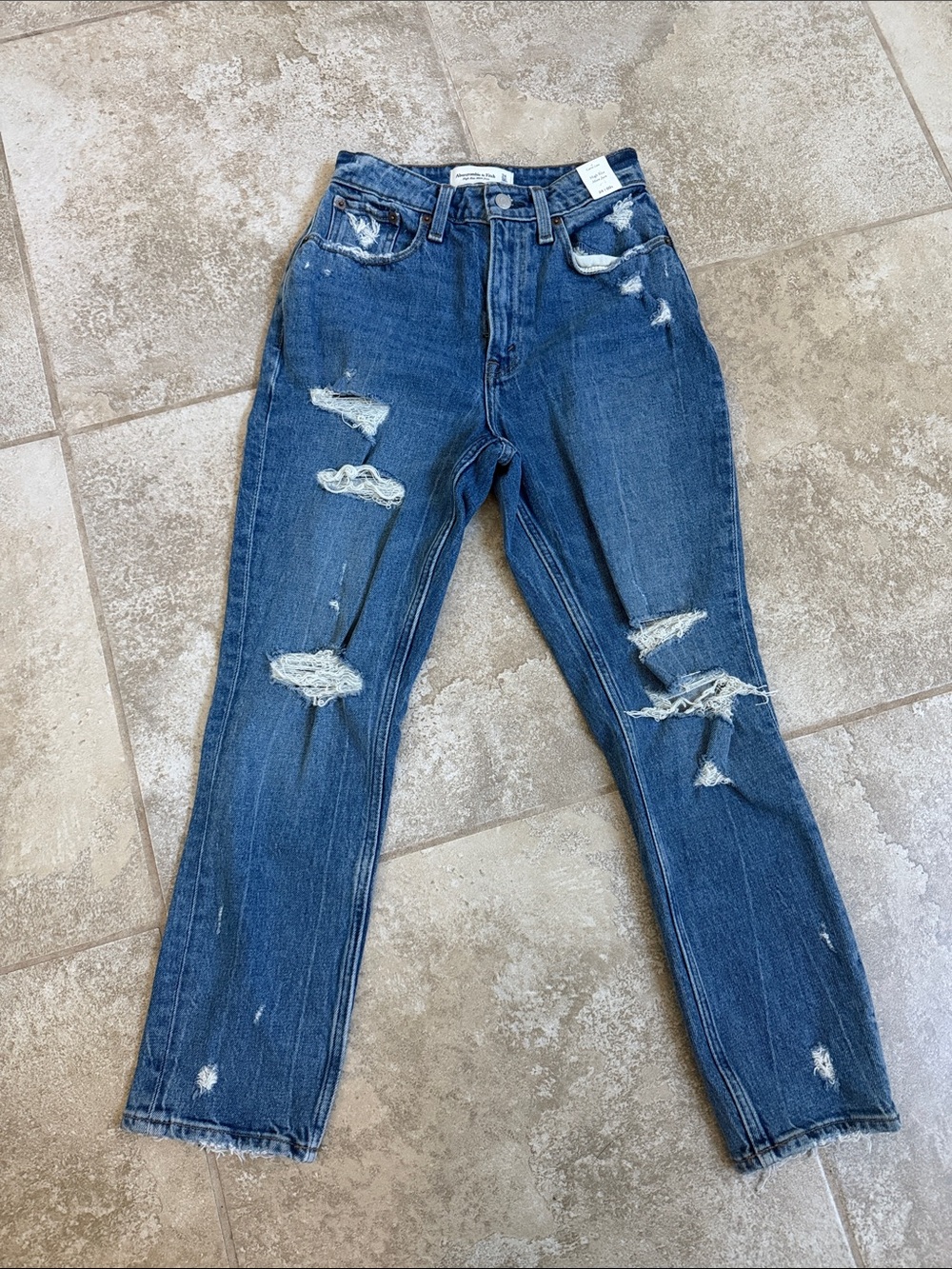 Abercrombie & Fitch Distressed High Rise Mom Jean Blue Jeans